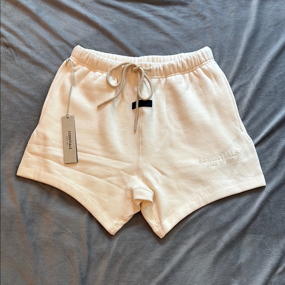 Essentials Cream Athletic Shorts with Elastic Waistband